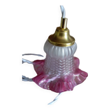 Bohemian style portable lamp in old pink skirted glass