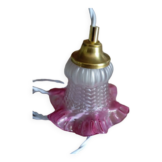 Bohemian style portable lamp in old pink skirted glass