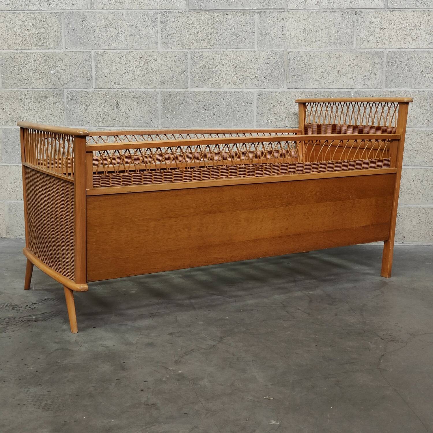 70s rattan and wood children's bed