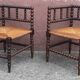 Pair of corner chairs or armchairs "fireplace corner" (Straw seat)