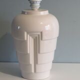 Vintage Ikea table lamp in white ceramic, Memphis style with black and white lampshade.