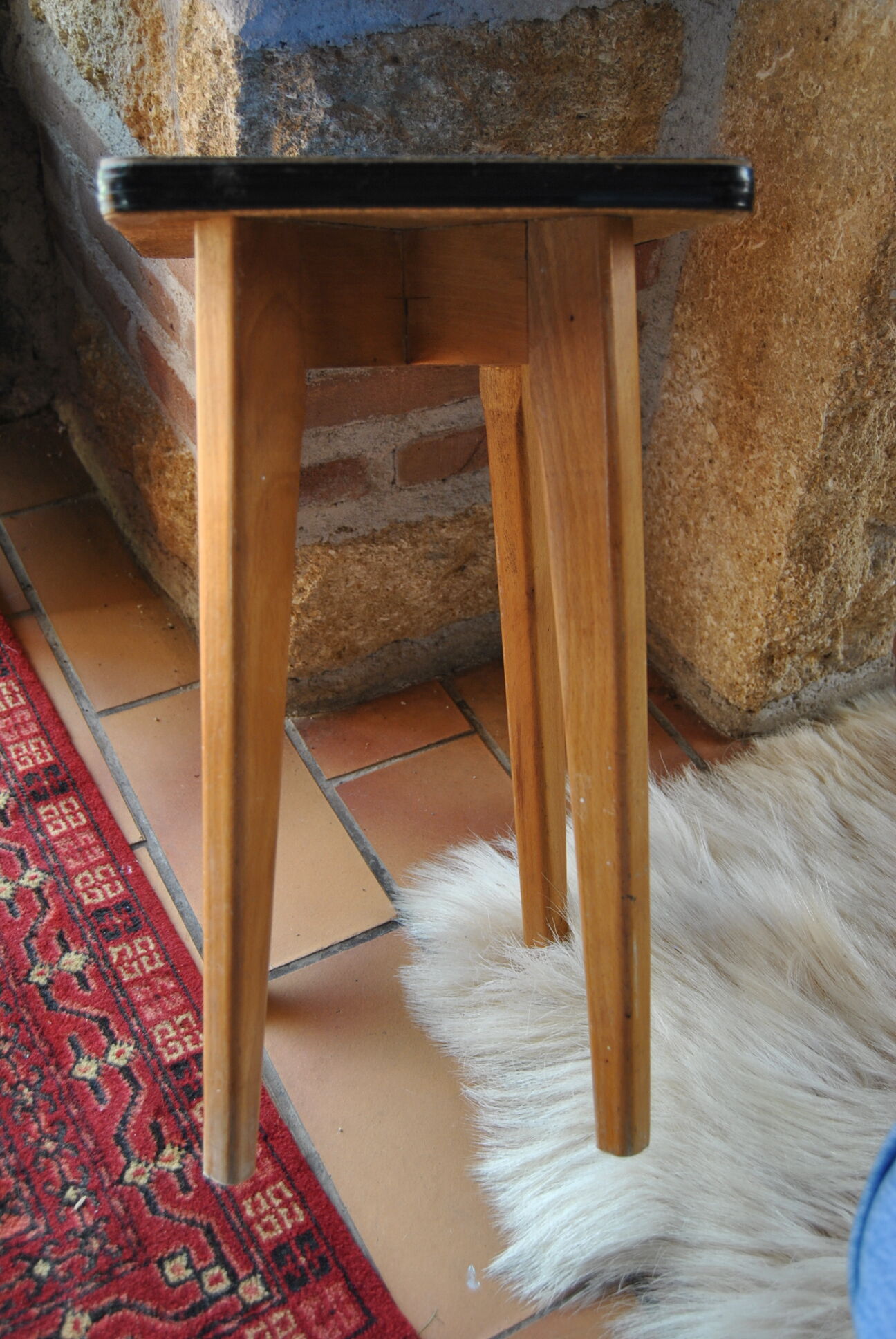 Wooden stool and blue formica - 50s/60s
