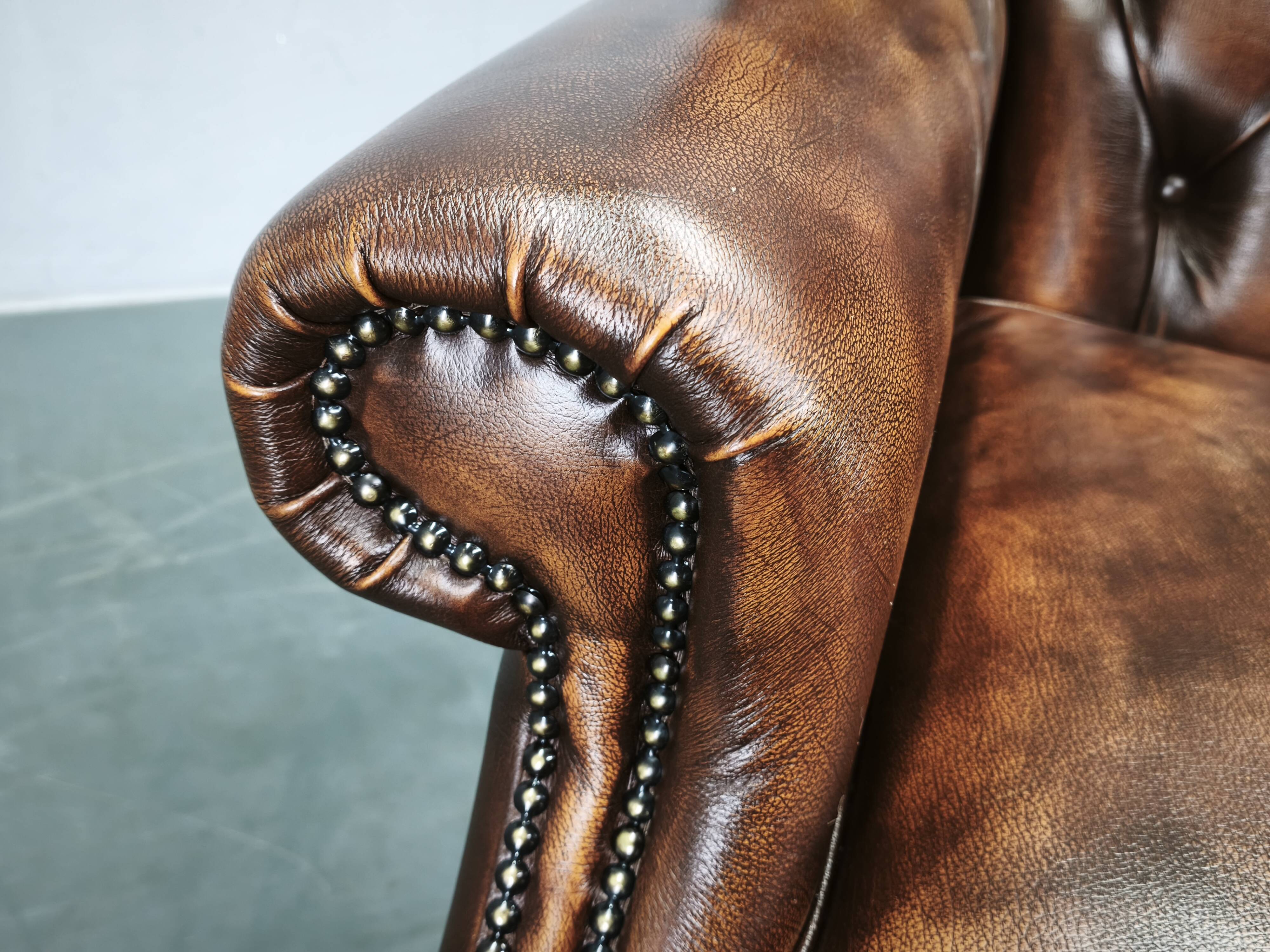 Contemporary Handmade Chesterfield Leather Wingback Armchair 2010s