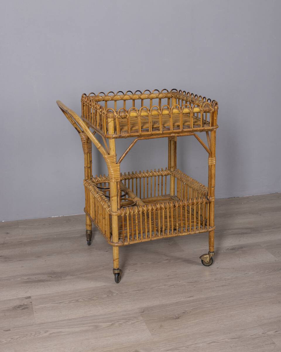 Vintage 1960s Italian-design bamboo bar cart