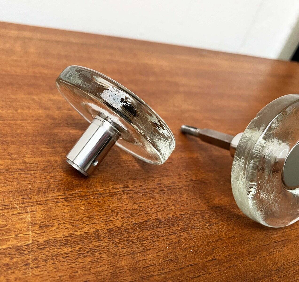 Mid-century modern glass and metal door handle from the space age, Germany, 1960s.