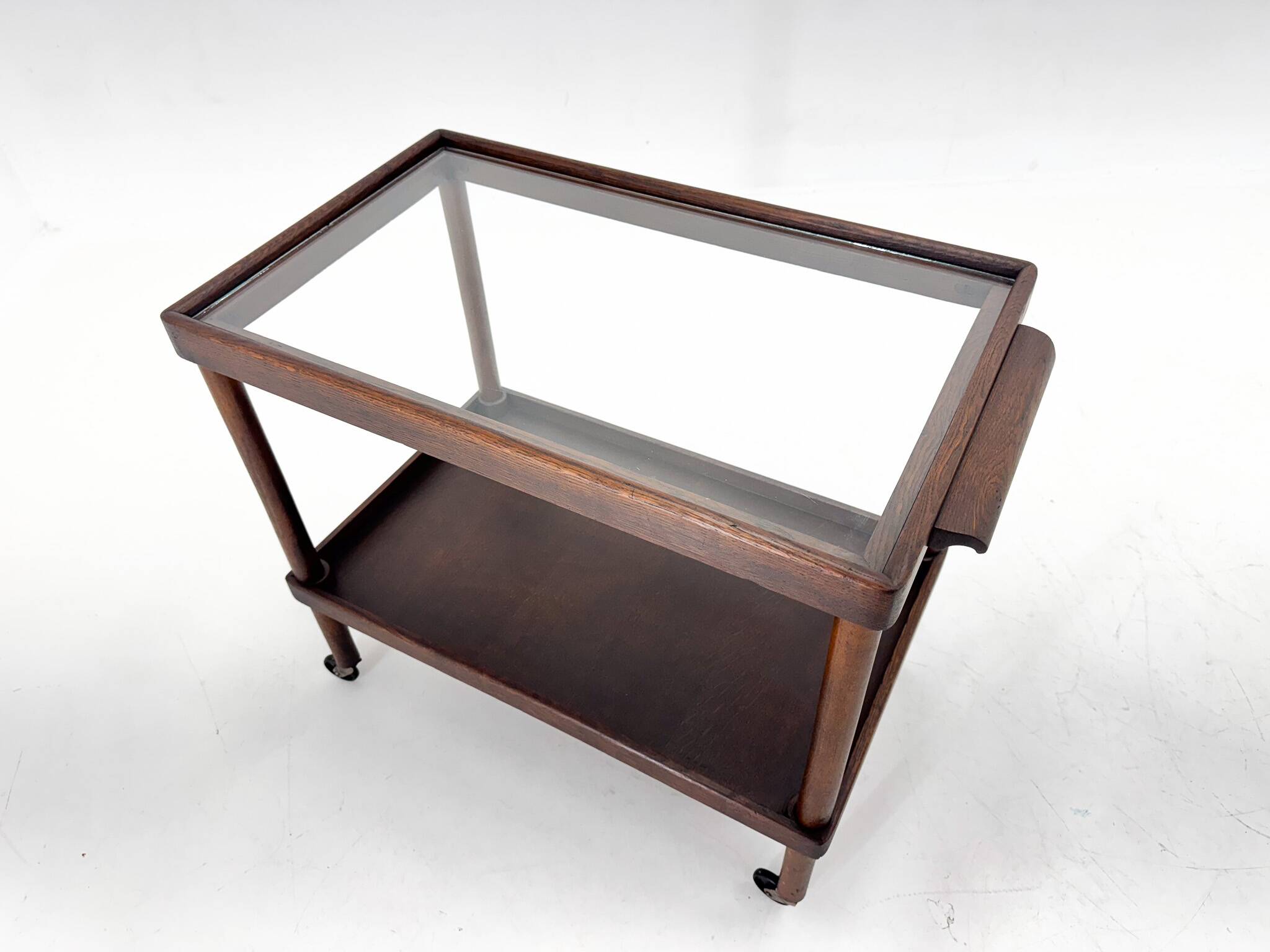 Chariot de Bar Art Déco en Bois avec Plateau en Verre, 1920