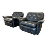 Set of 2 vintage black leather armchairs / individual armchairs