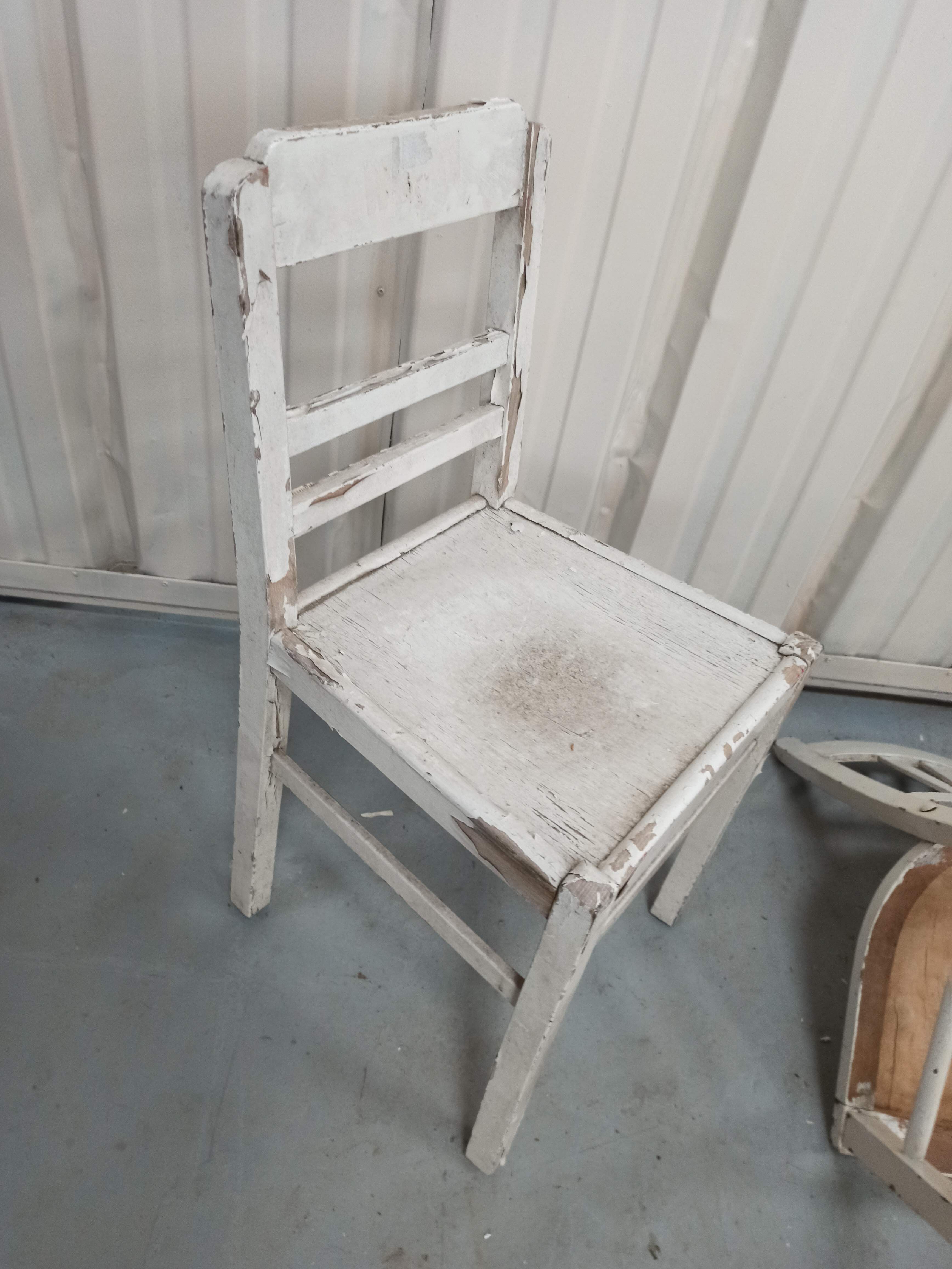 4 patinated white bistro chairs