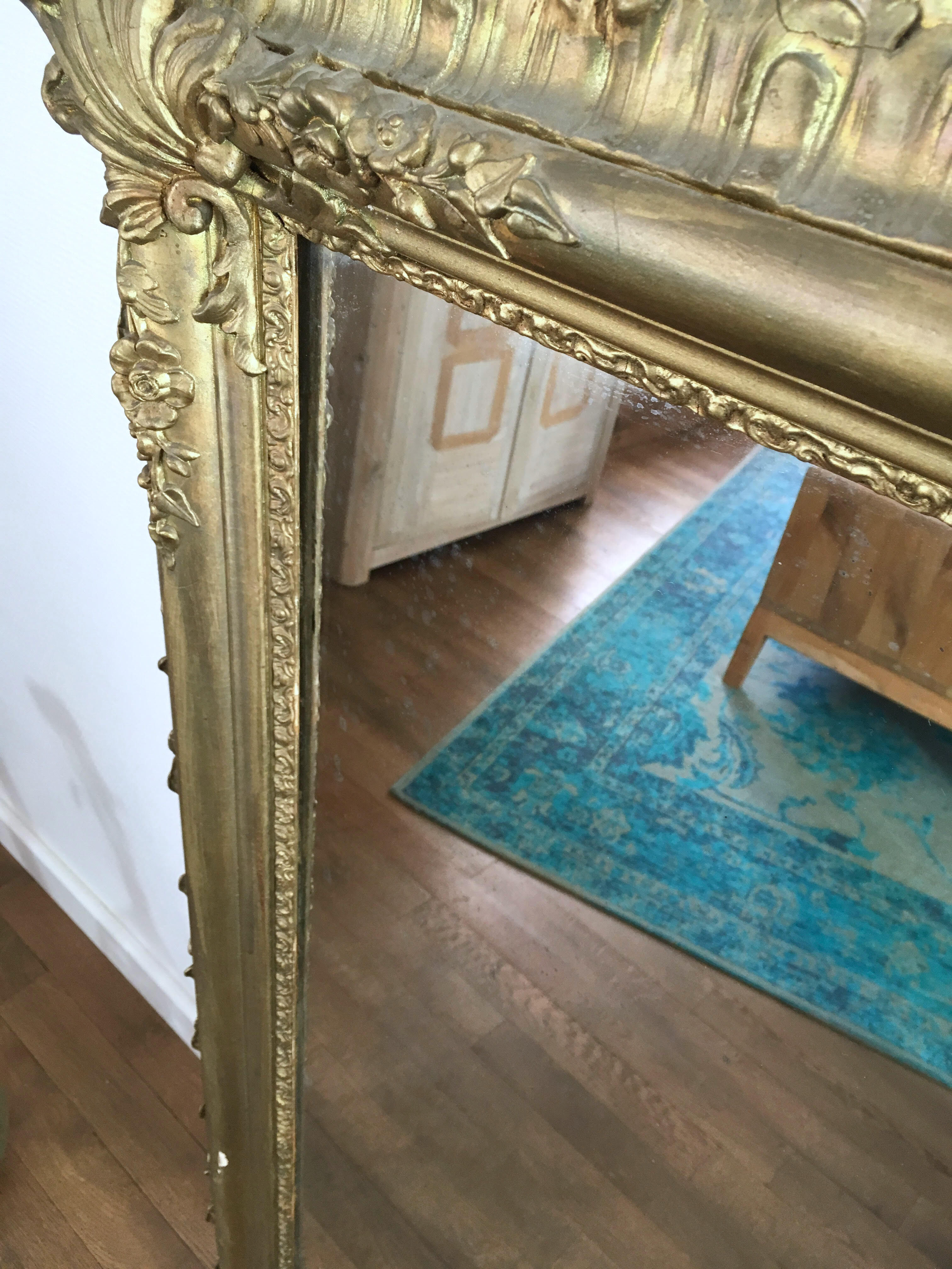 Large old fireplace Golden - contour mirror 89 cm X 121 cm