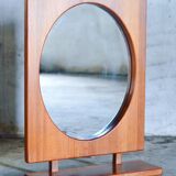 Round wall mirror with teak shelf by Pedersen & Hansen