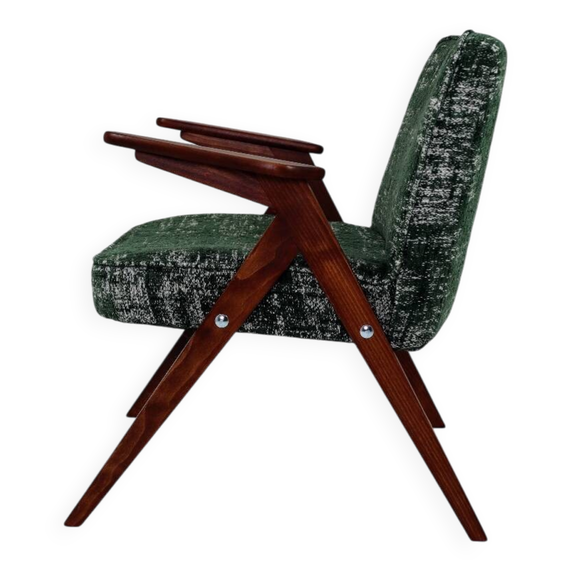 Fauteuil scandinave Space Age en bois et tissu vert