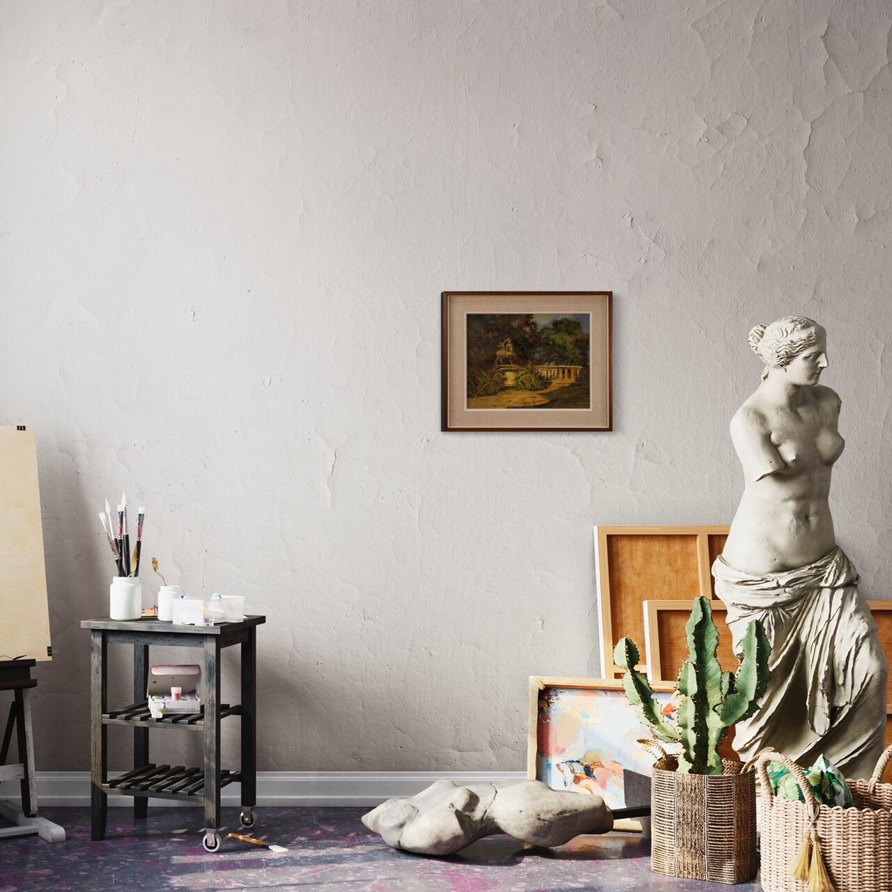 Italian landscape painting in Impressionist style from 20th century