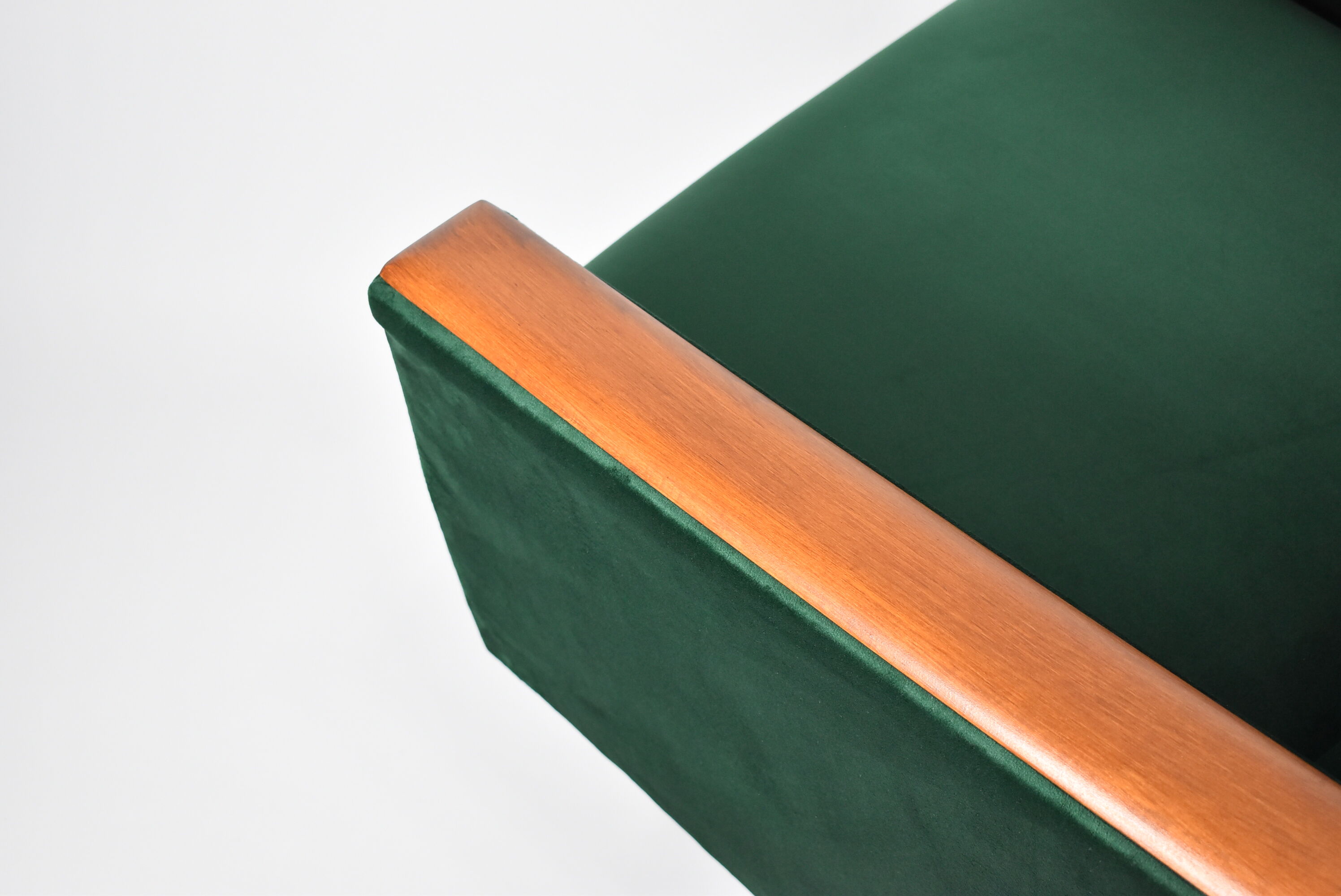 Vintage velvet armchair, 1970, mid century, green bottle color