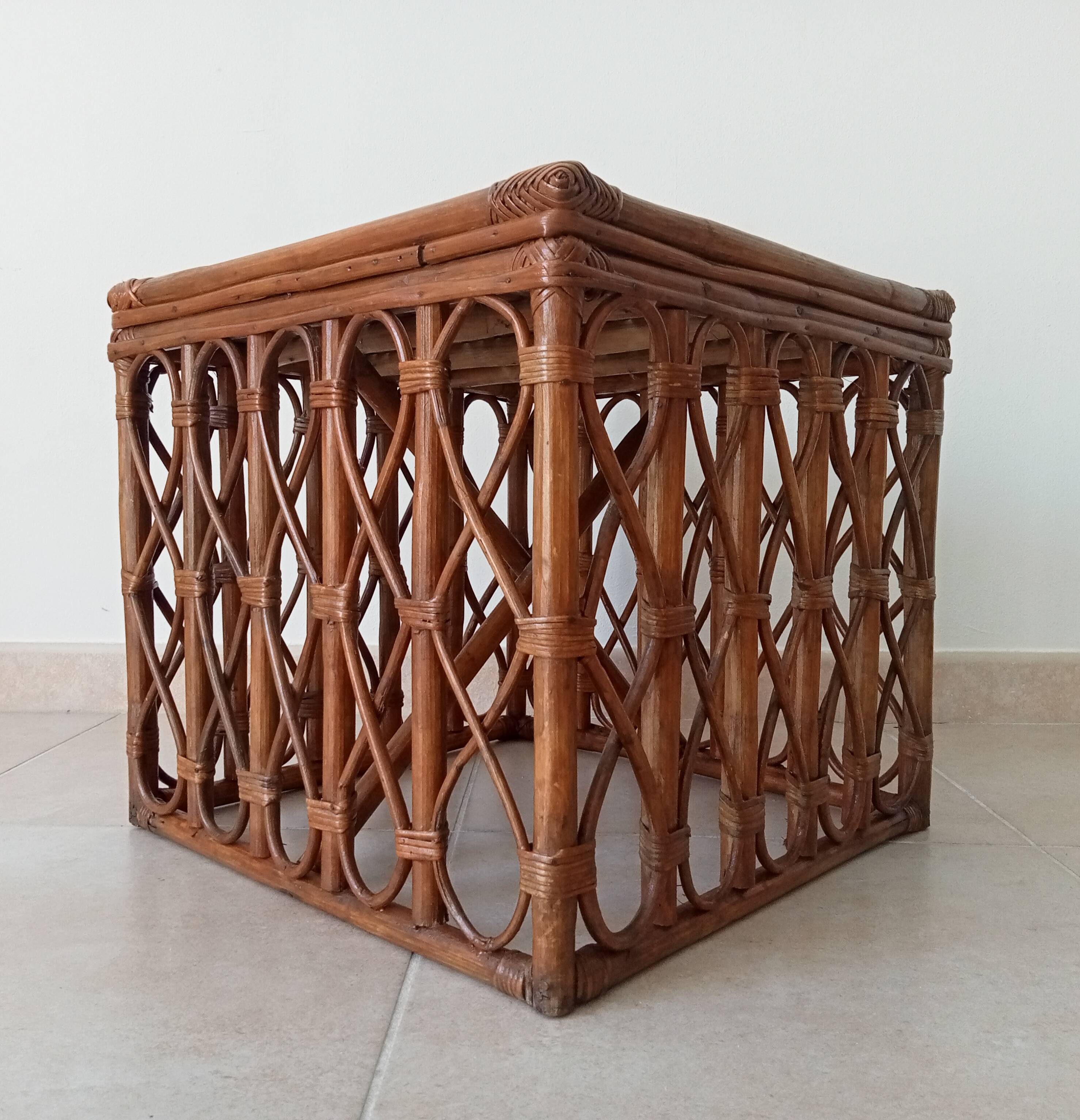 Table basse vintage en bambou et rotin années 60/70