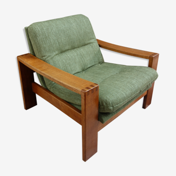 Teak wide armchair in green upholstery 1970s