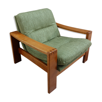 Teak wide armchair in green upholstery 1970s