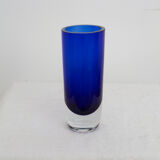 Vase verre bleu épais