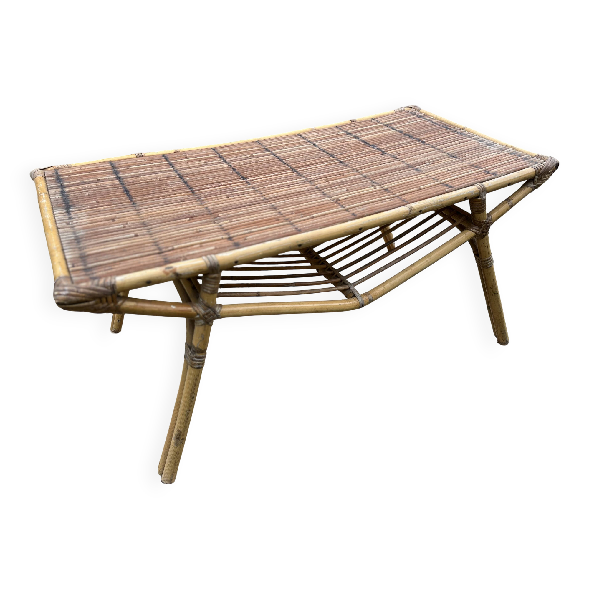 Rattan and bamboo coffee table