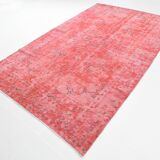 7x11 Vintage Coral Red Handmade Wool Vintage Rug, Living Room Rug,195x319cm