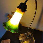 Brass water lily lamp and glass paste, art nouveau style.