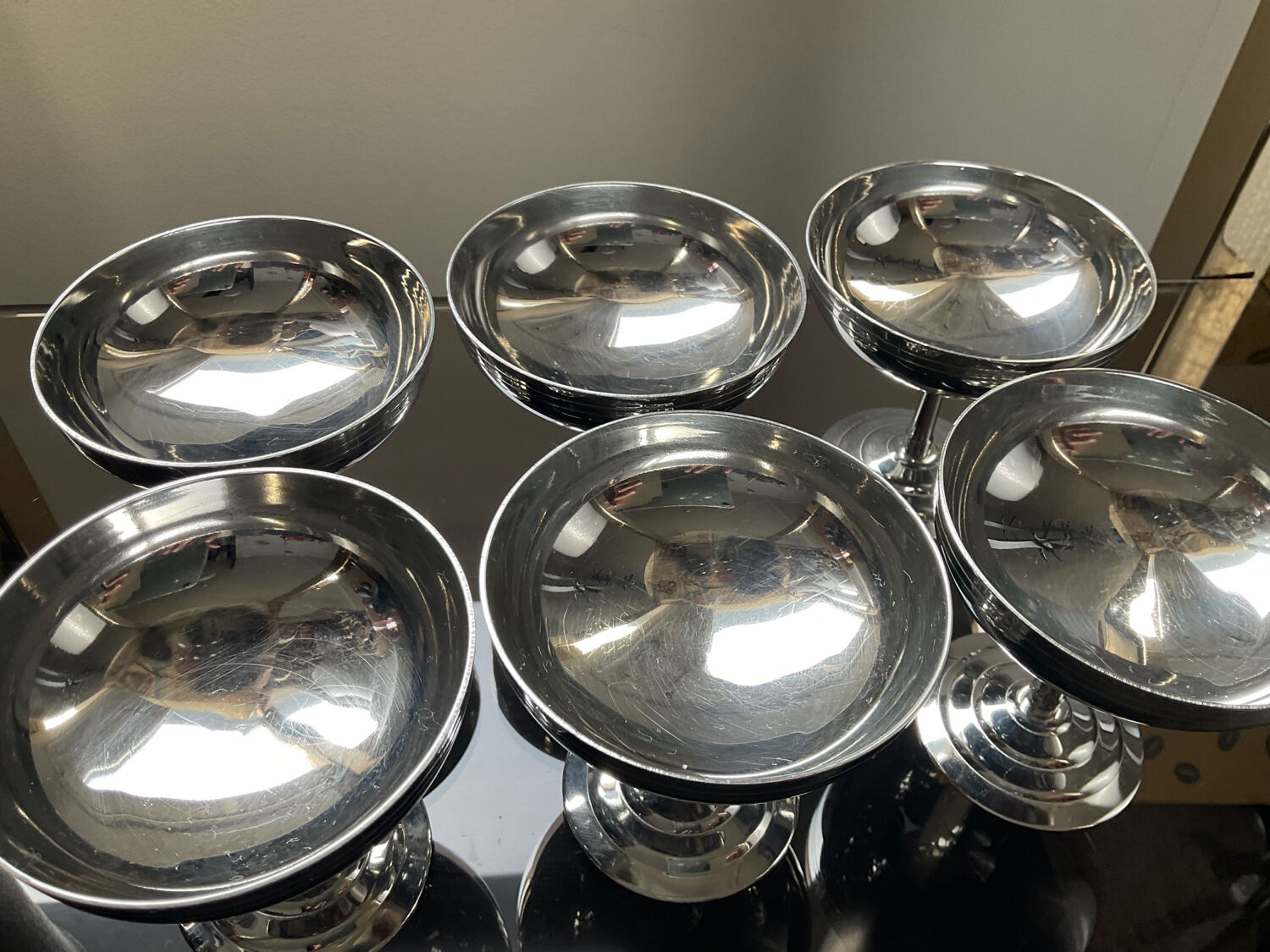 Series of 6 stainless steel ice cups by Letang Rémy 70s