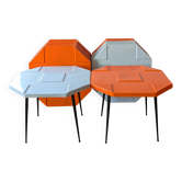 Set of 15 fibreglass tables from the 70s (11 orange and 4 grey) space age.