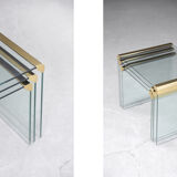 Set of 3 glass and brass waterfall side table by Leon Rosen for Pace Collection, 1970s