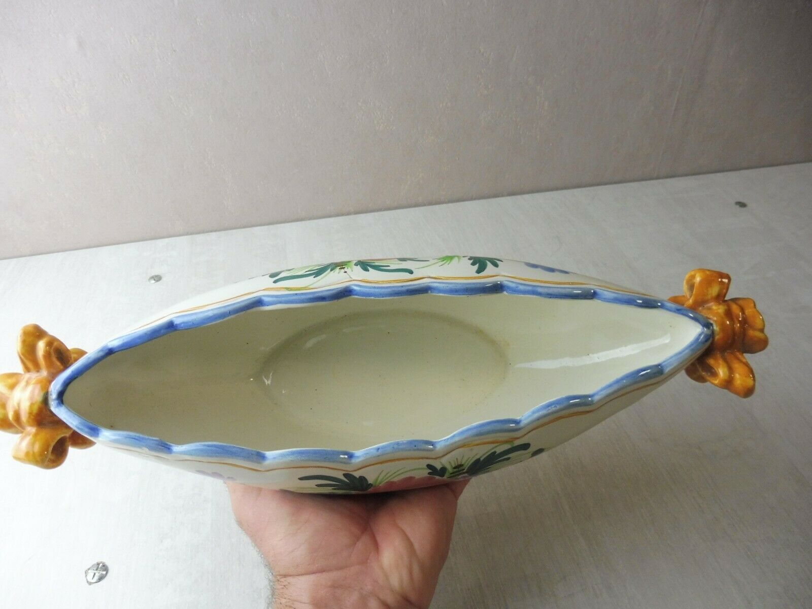 Old empty pocket / cut, decoration flowers and knots, ceramic St Clement 1850