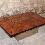 Coffee table, cocktail bar hidden in Elm Magnifier by Paul Michel, 1970 Roche Bobois