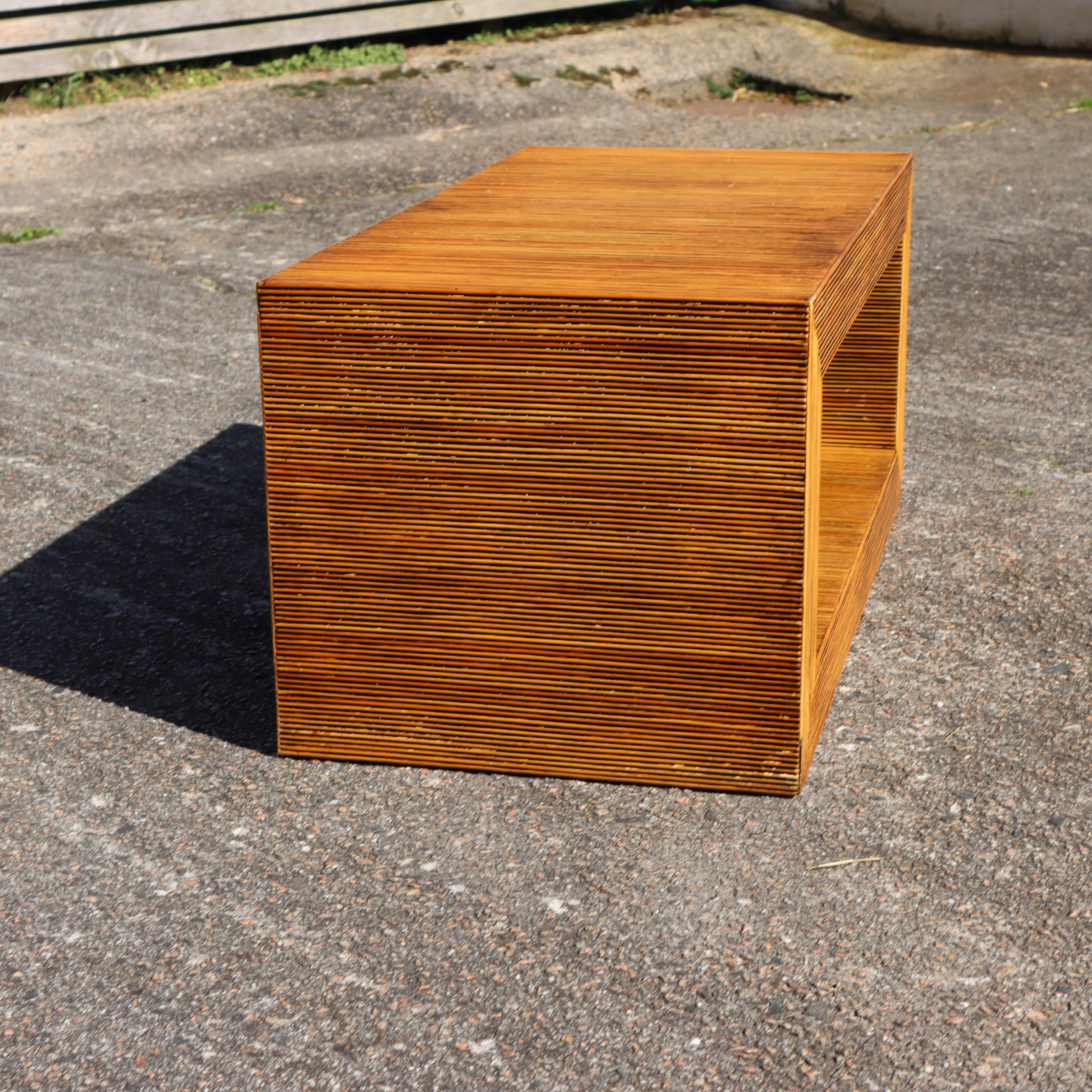 Set French Vintage Rattan Coffee Tables-2 Cuboid Deck Tables-80s
