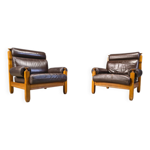 chaises en cuir brun - ensemble