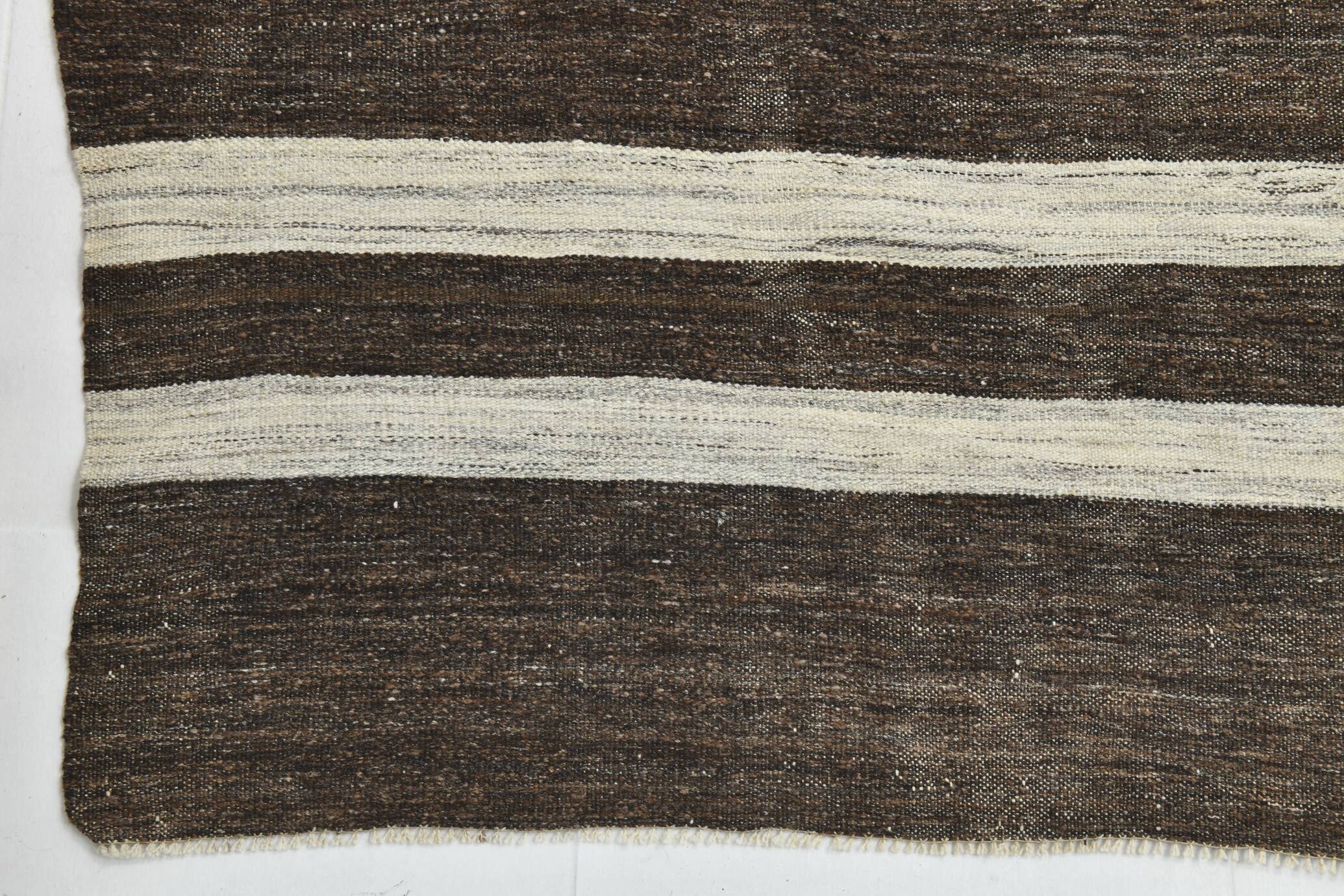 6x10 Brown & Beige Handmade Wool Kilim Rug, 195x324Cm