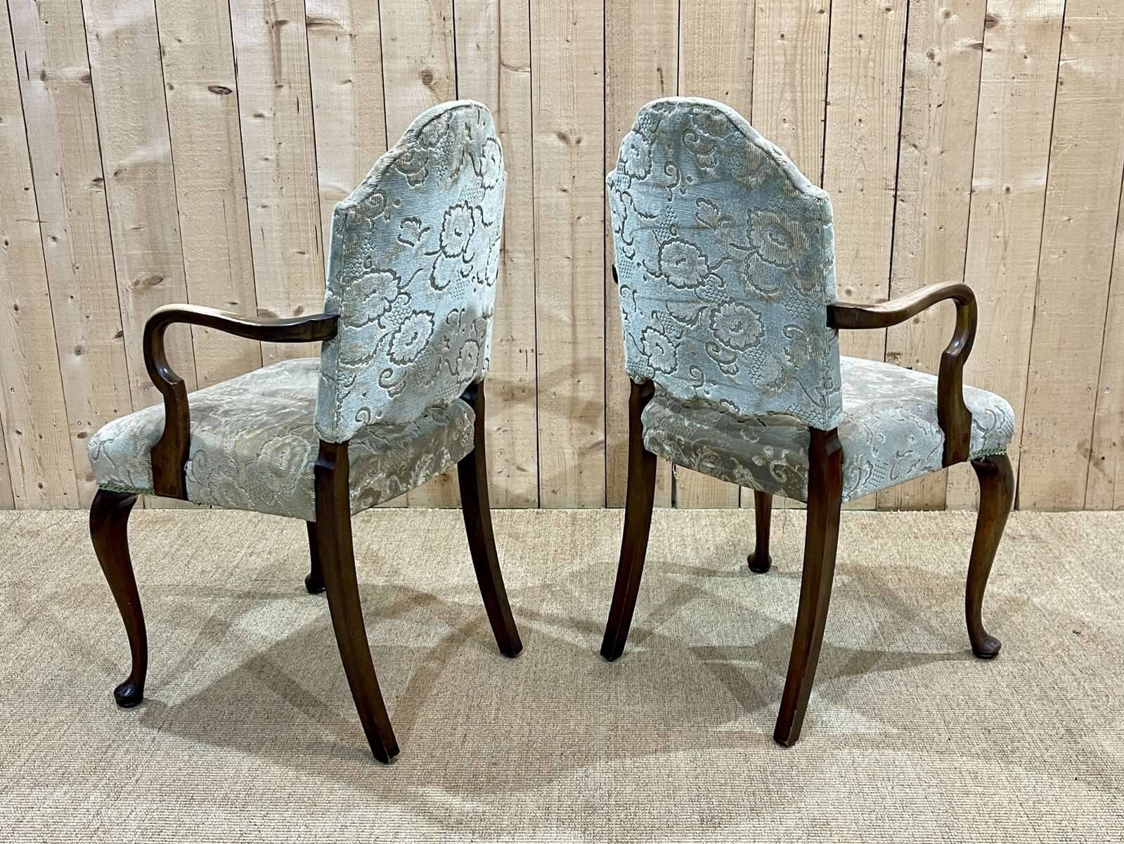 Pair of 1930s Walnut Chippendale Armchairs
