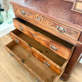 Louis-Philippe walnut commode with marble top and pediment mirror –