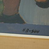 Mid-century original Swedish oil on panel still life with pot plant