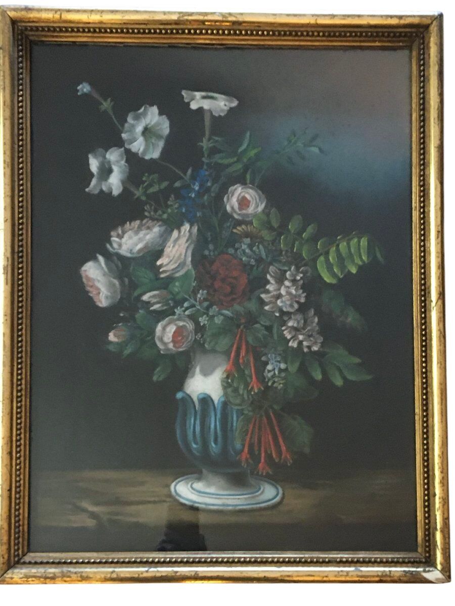 Pastel of a bouquet of flowers, Napoleon III, 19th century