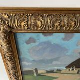 Large oil on panel of a Breton landscape 1950, antique painting signed.