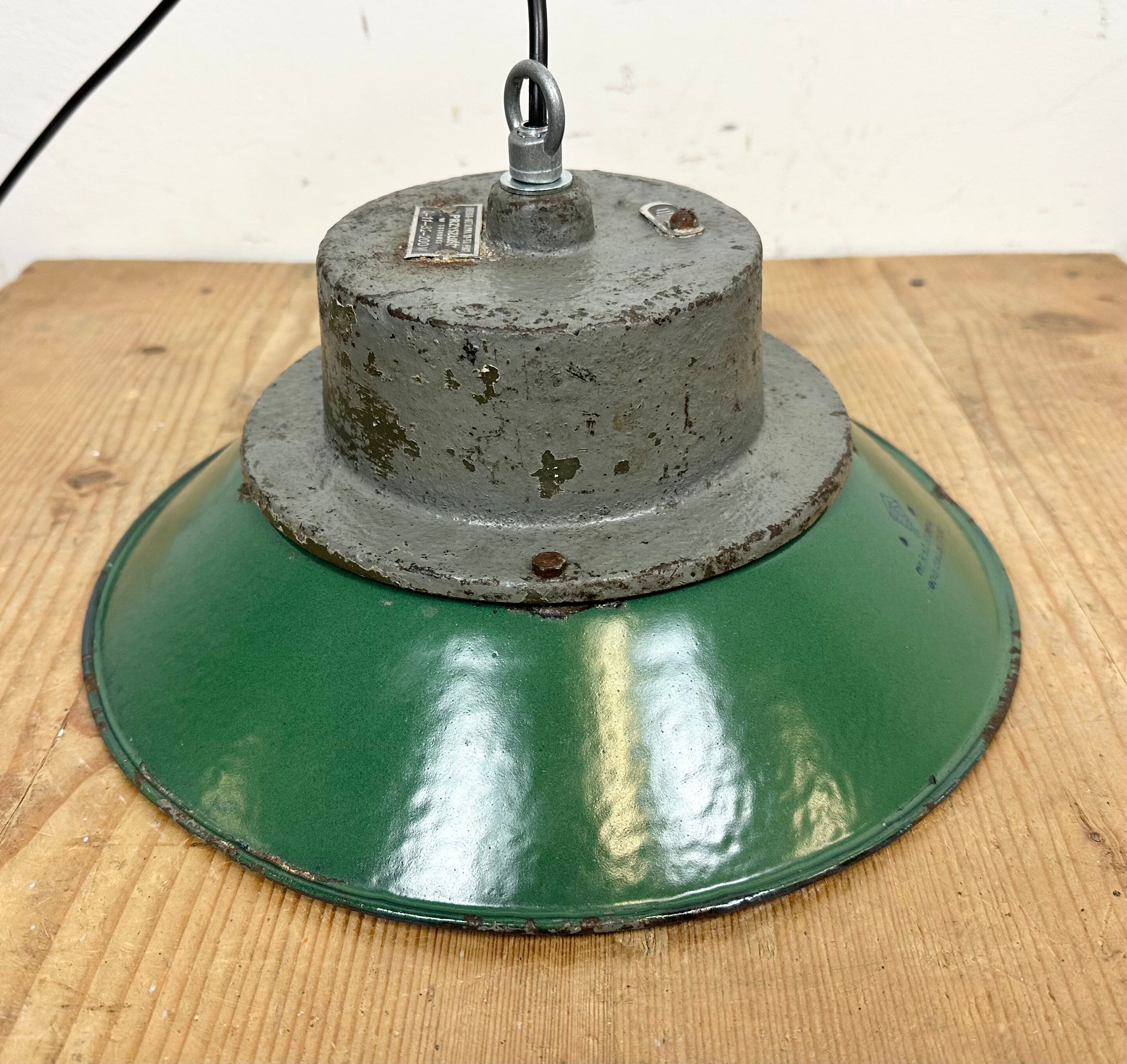 Green Enamel and Cast Iron Industrial Pendant Light, 1960s