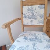 Chair / Armchair in solid wood and blue toile de Jouy