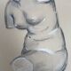 Signed drawing, charcoal study of a plaster bust of a woman from the studio.