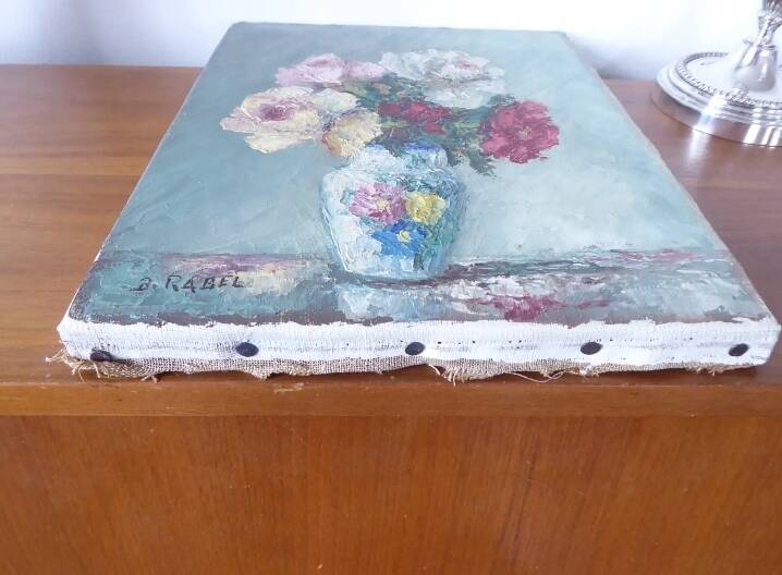 Painting oil on canvas bouquet of flowers signed b. rabel