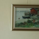 Huile sur toile vintage – « Sjöbodar »