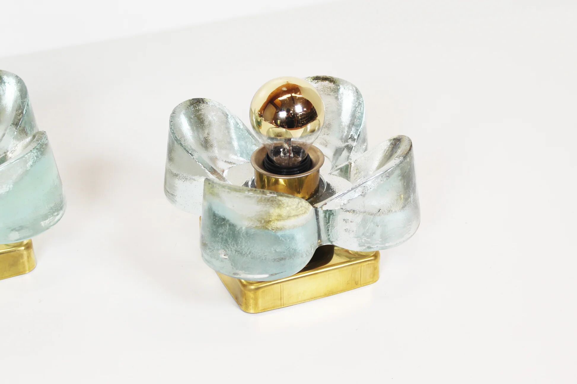 Pair of 1970s brass and glass wall lamps by Sische