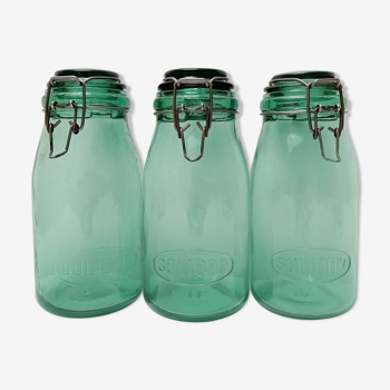 Set of 3 old green jars "solidor"