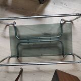 Coffee table in chrome metal and smoked glass design from the 70s