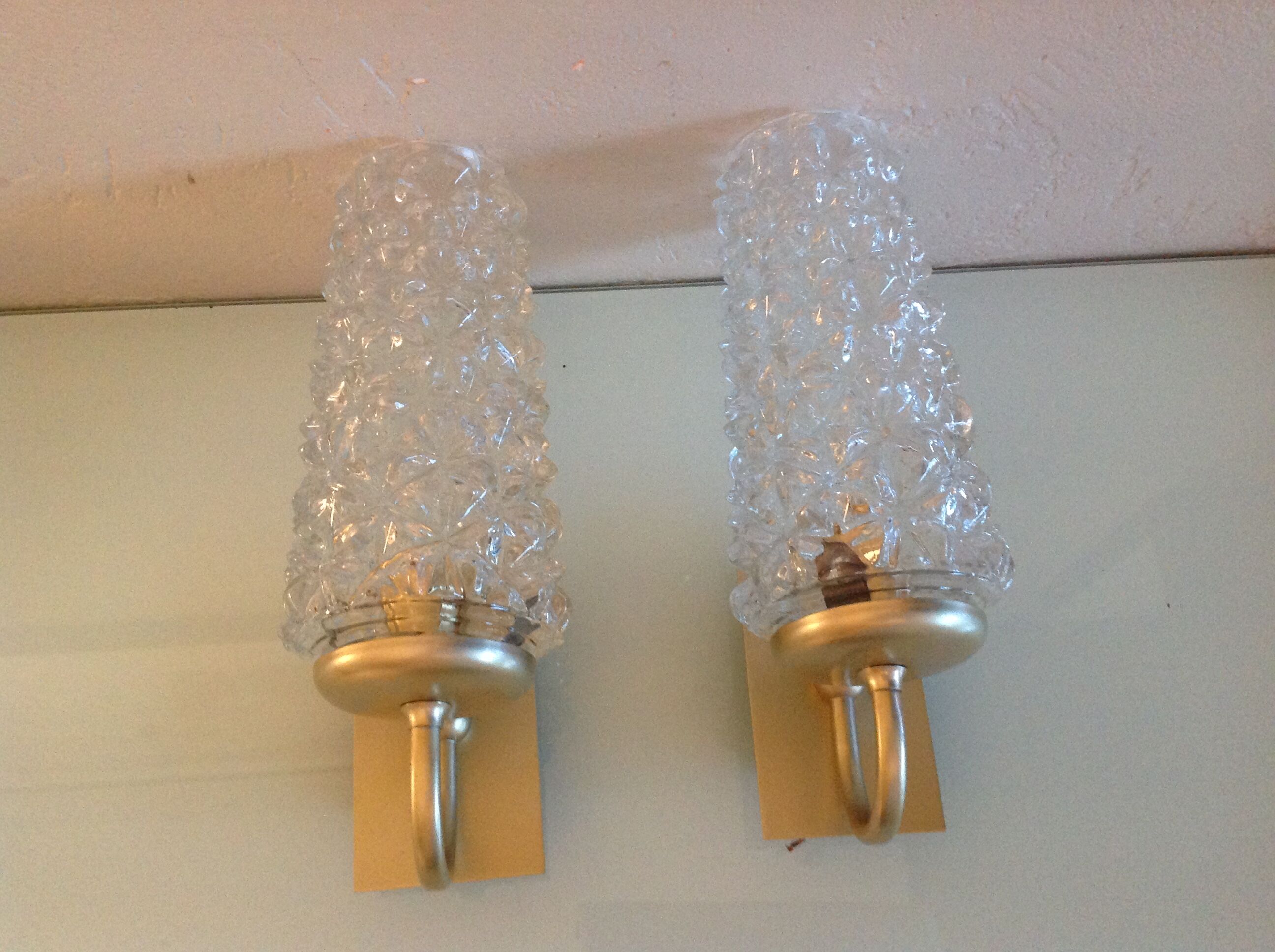 Pair of tulip glass and gold/vintage metal wall lamps 60/70