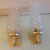 Pair of tulip glass and gold/vintage metal wall lamps 60/70