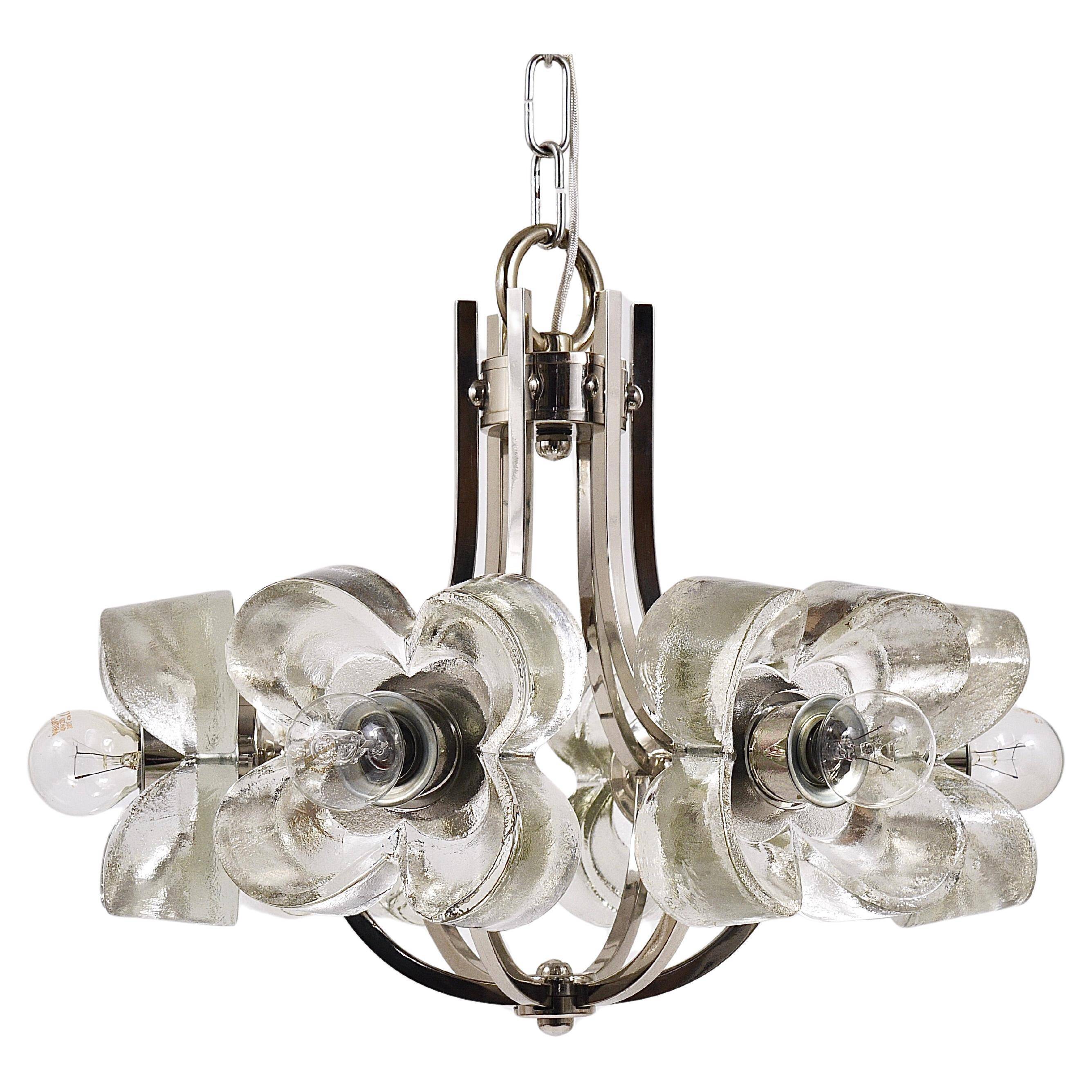 Crystal Glass Flower Pendant Light in Kalmar Style by Sische, Germany, 1970s