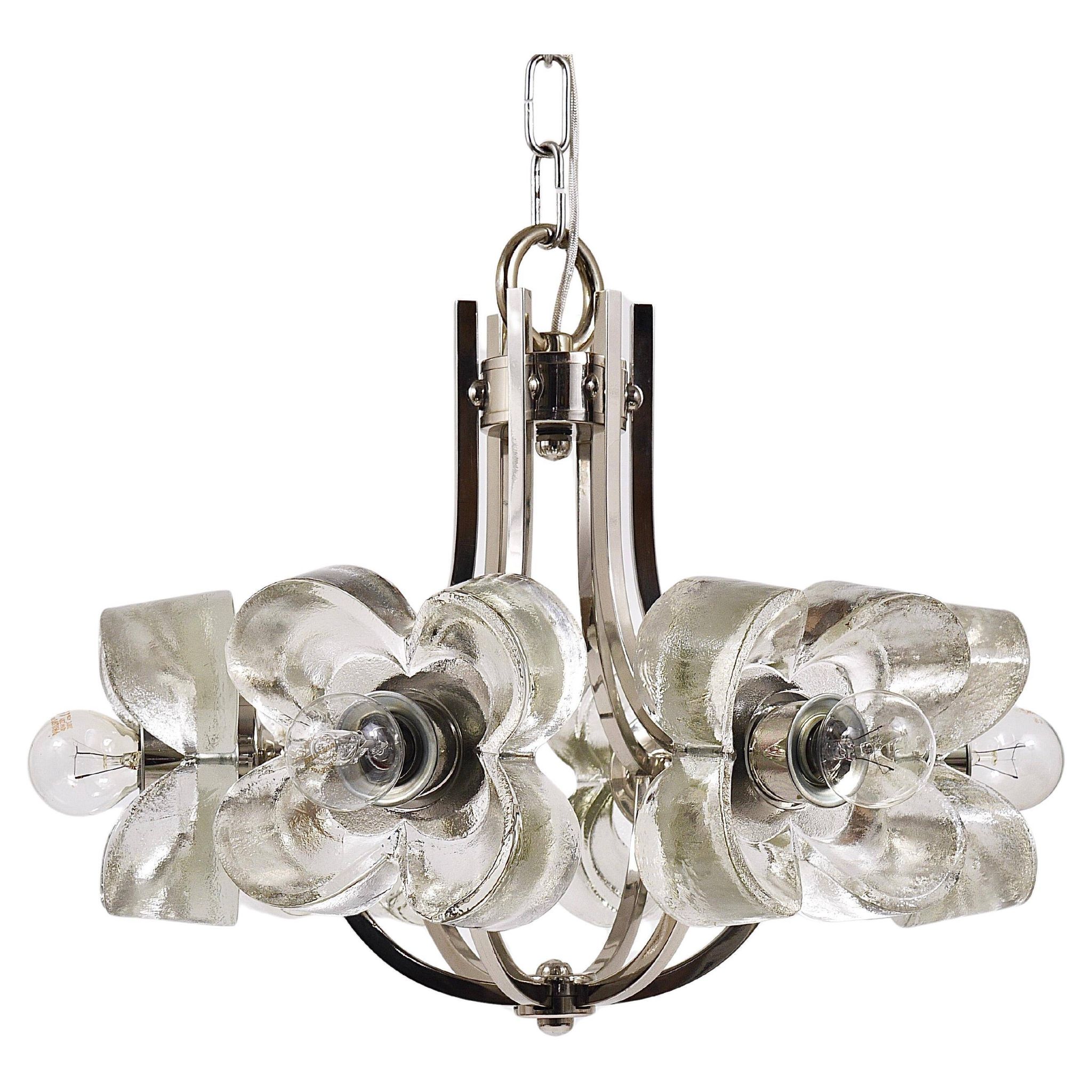Crystal Glass Flower Pendant Light in Kalmar Style by Sische, Germany, 1970s