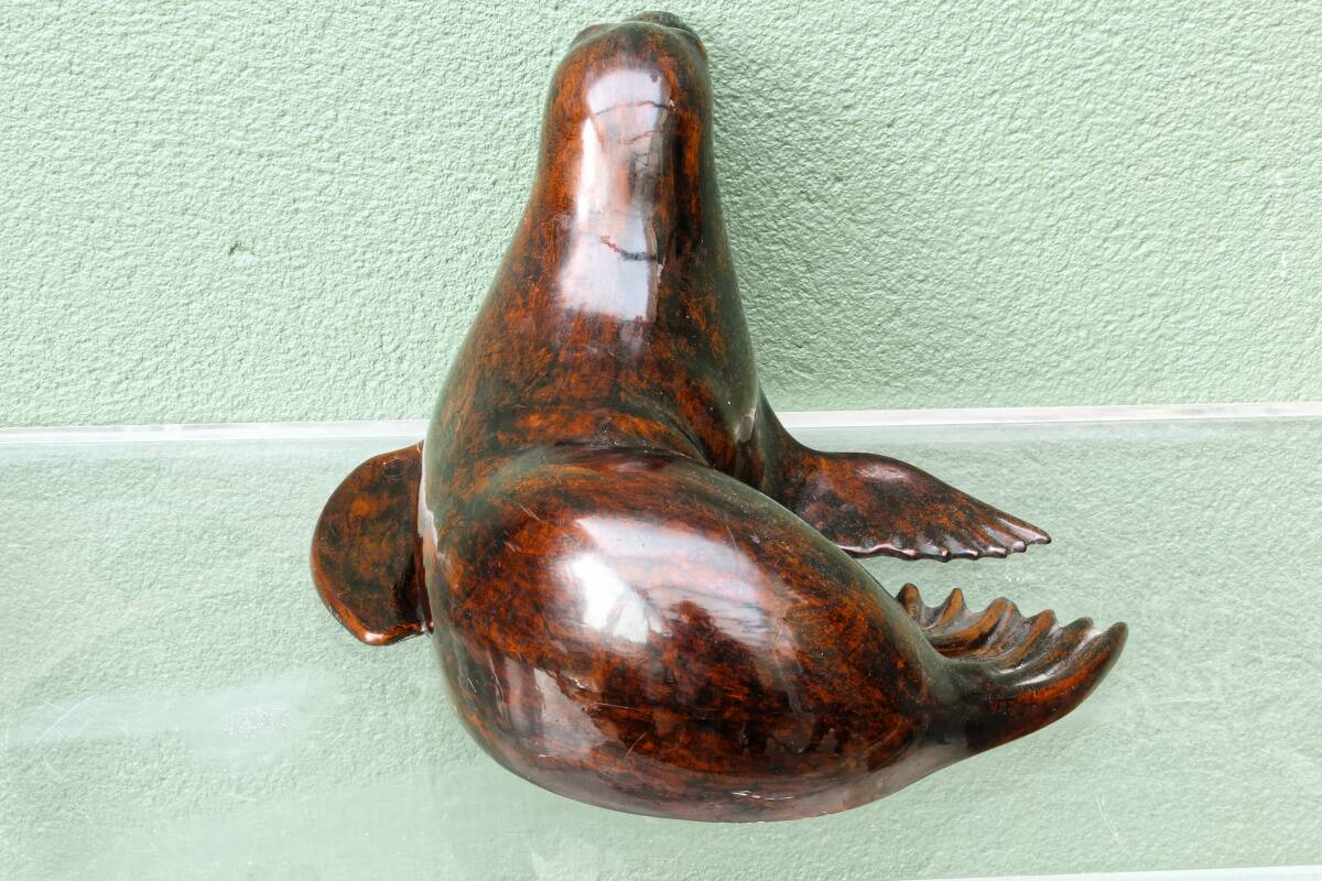 Phoque en bois tendre, patine acajou